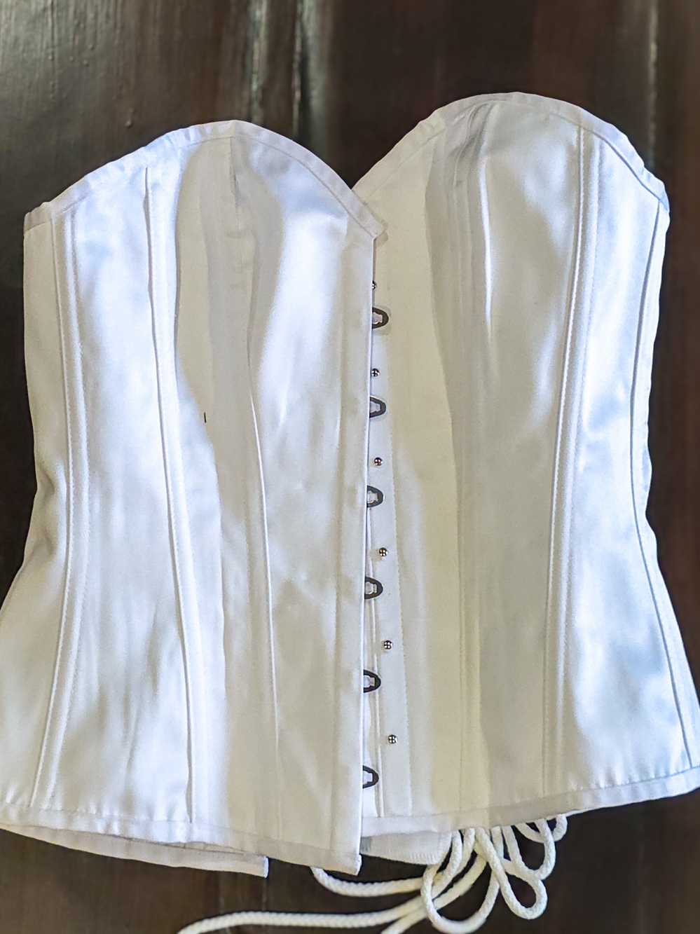 White Satin Strapless Lace-Up Corset Top